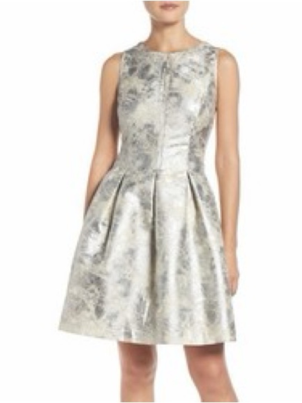 Vince Camuto Silver Metallic Sleeveless Fit-and-Flare Dress